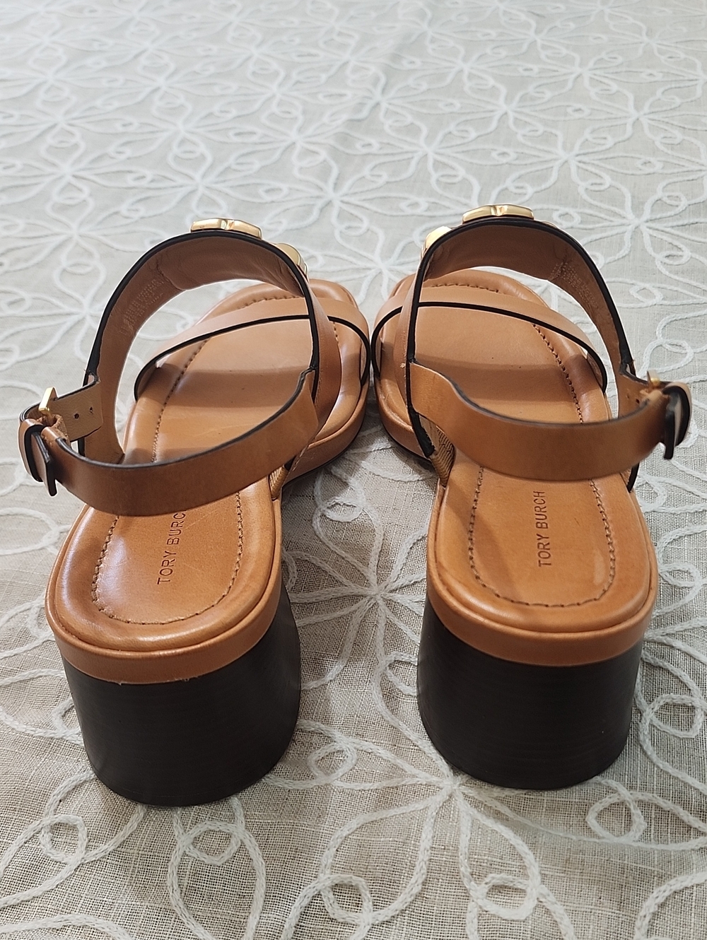 Tory Burch Eleanor Heel Leather Sandals Size 8 - Picture 7 of 14